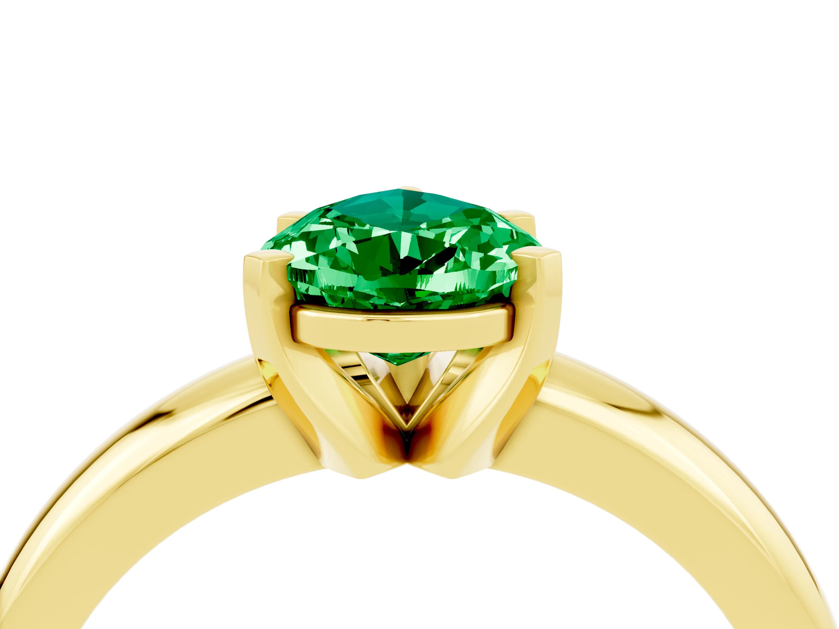 Yellow gold Pear Cut Emerald Solitaire Engagement Ring with Round Band and Four-Prong Setting_4