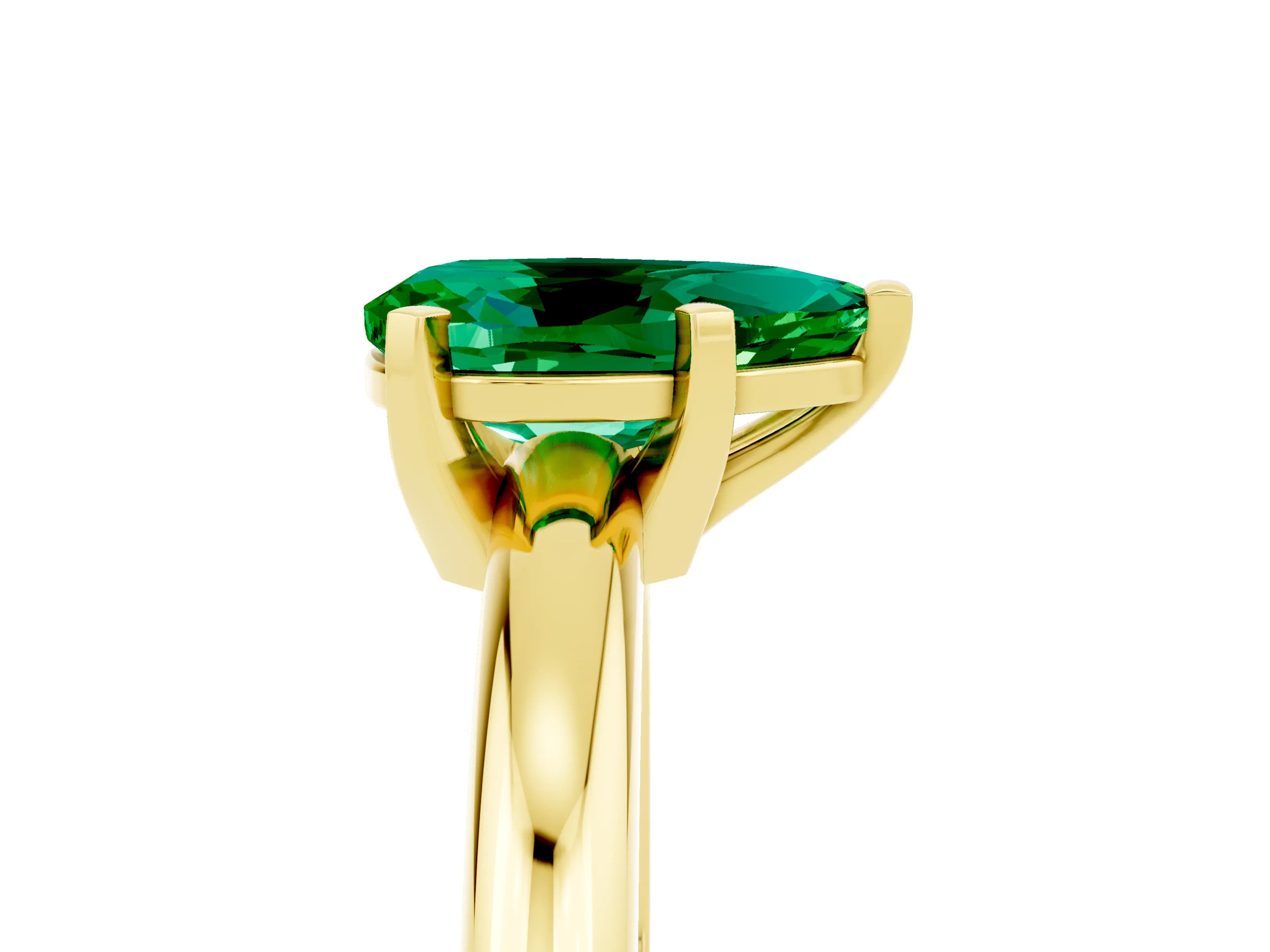 Yellow gold Pear Cut Emerald Solitaire Engagement Ring with Round Band and Four-Prong Setting_5