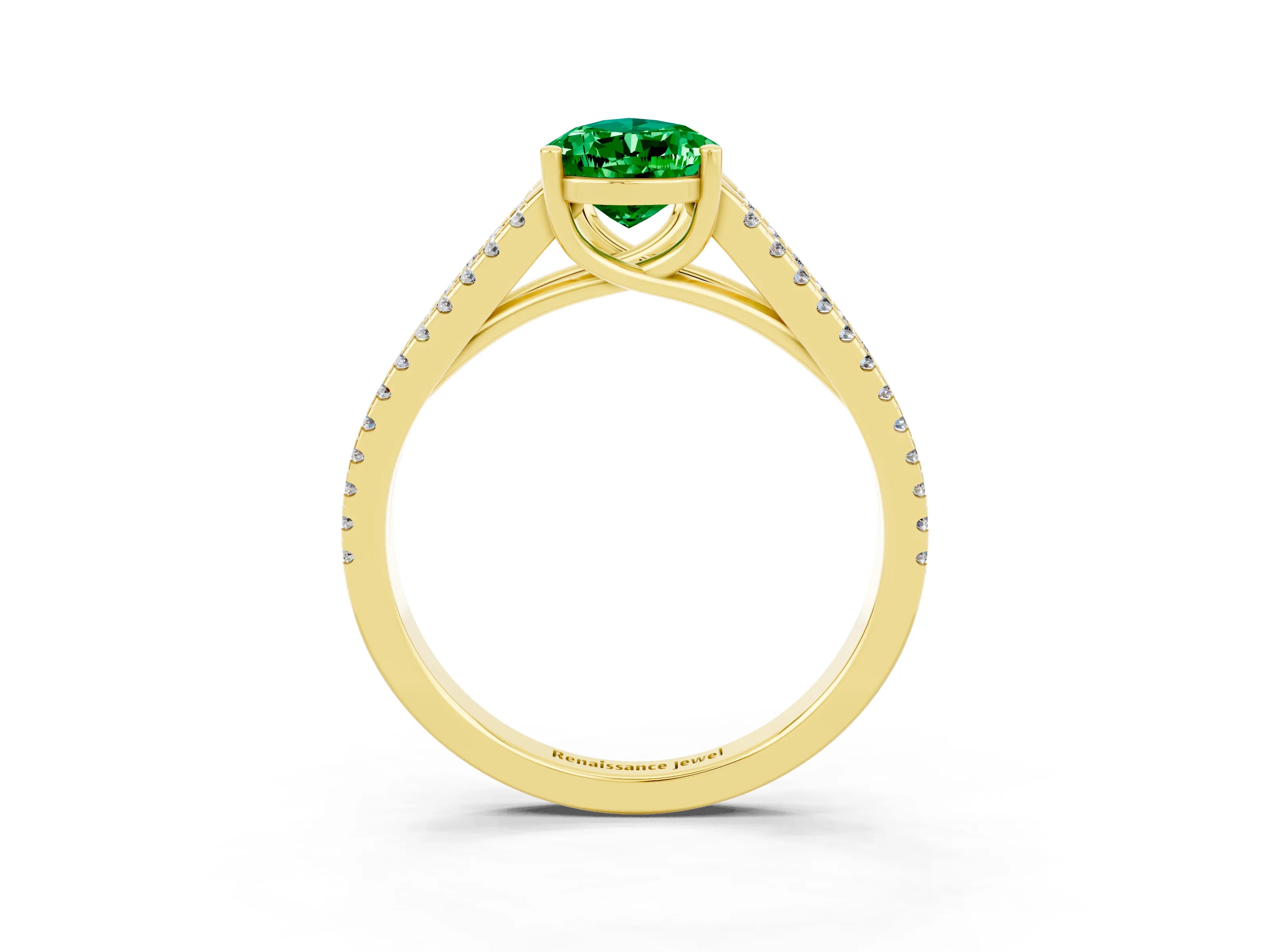 Yellow gold Pear Cut Emerald Solitaire Engagement Ring with Split Shank Pavé Band_3