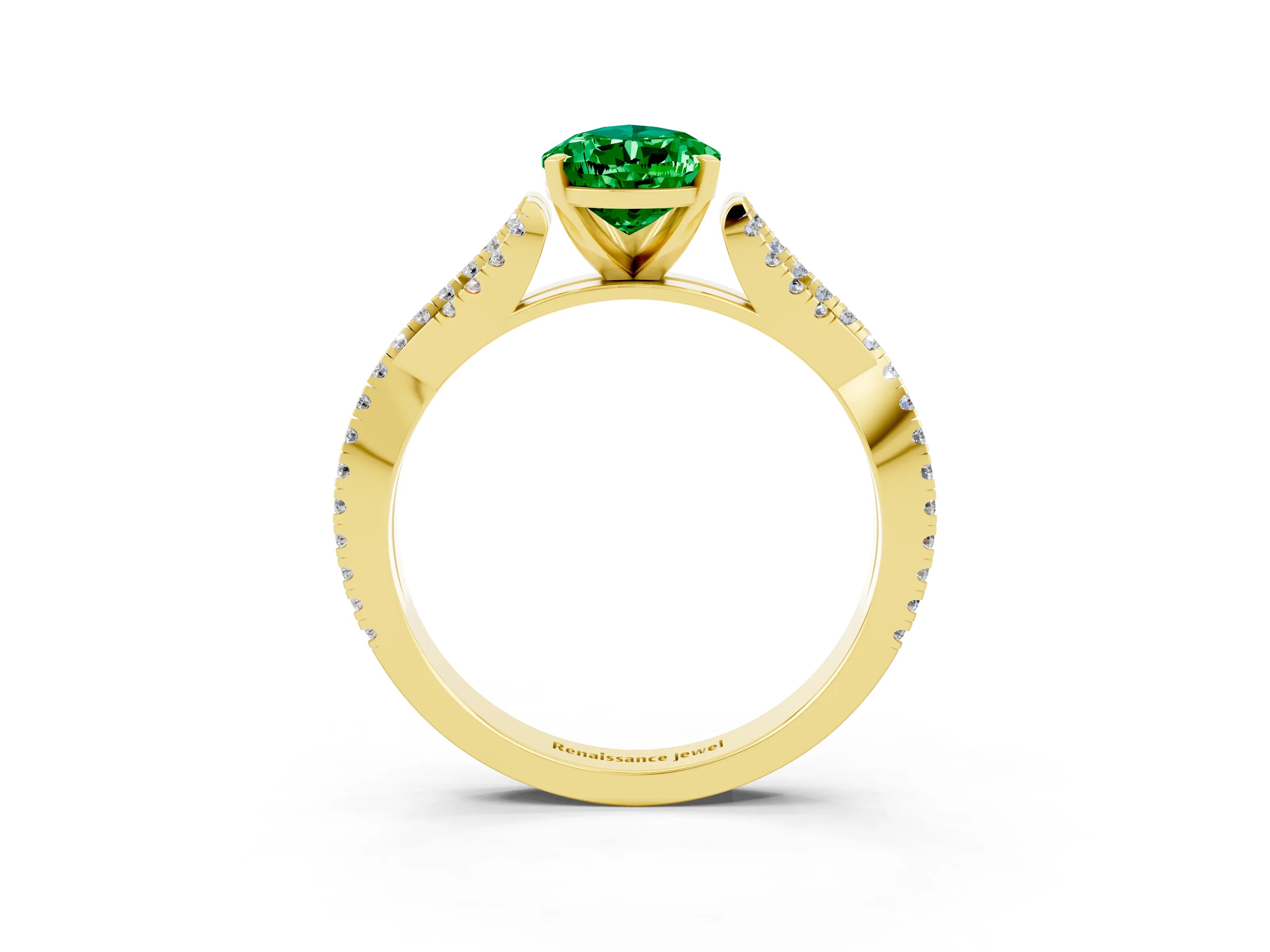Yellow gold Pear Cut Emerald Solitaire Engagement Ring with Twisted Pavé Band and Four-Prong Setting_3