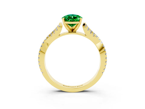 Yellow gold Pear Cut Emerald Solitaire Engagement Ring with Twisted Pavé Band and Four-Prong Setting_3