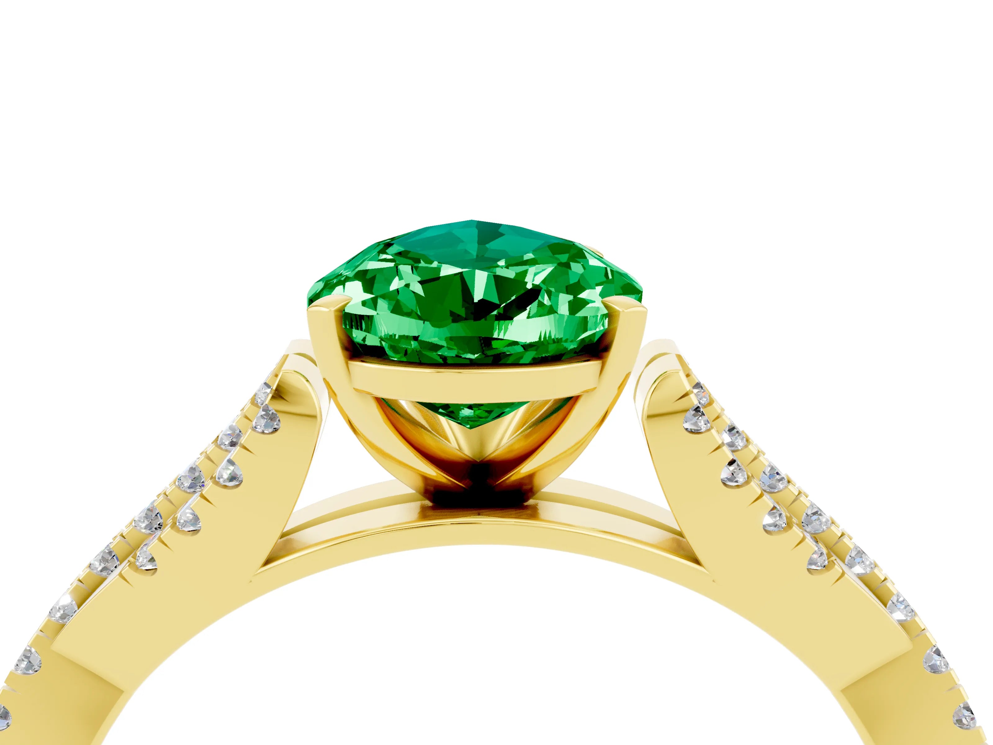 Yellow gold Pear Cut Emerald Solitaire Engagement Ring with Twisted Pavé Band and Four-Prong Setting_4