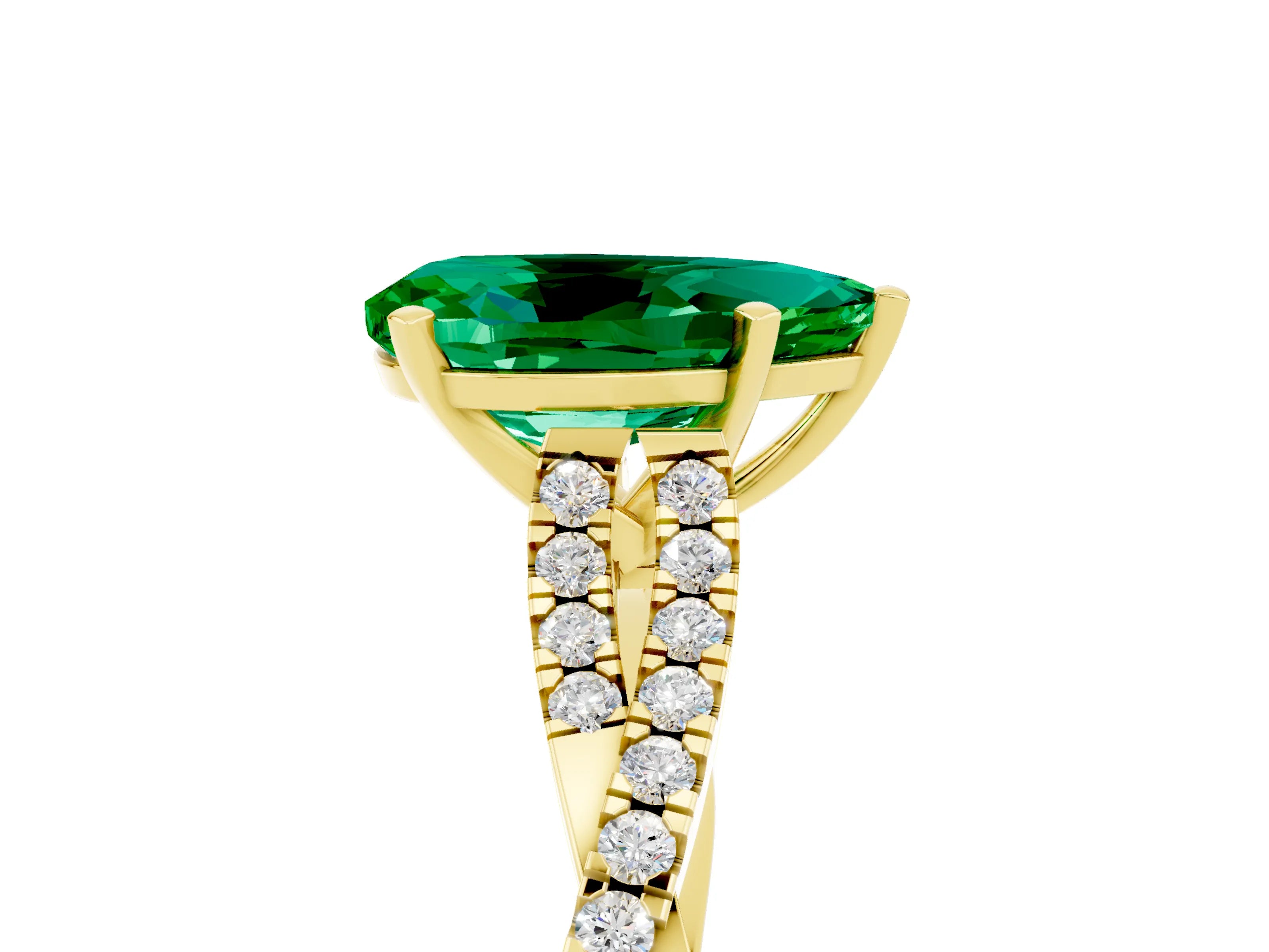 Yellow gold Pear Cut Emerald Solitaire Engagement Ring with Twisted Pavé Band and Four-Prong Setting_5