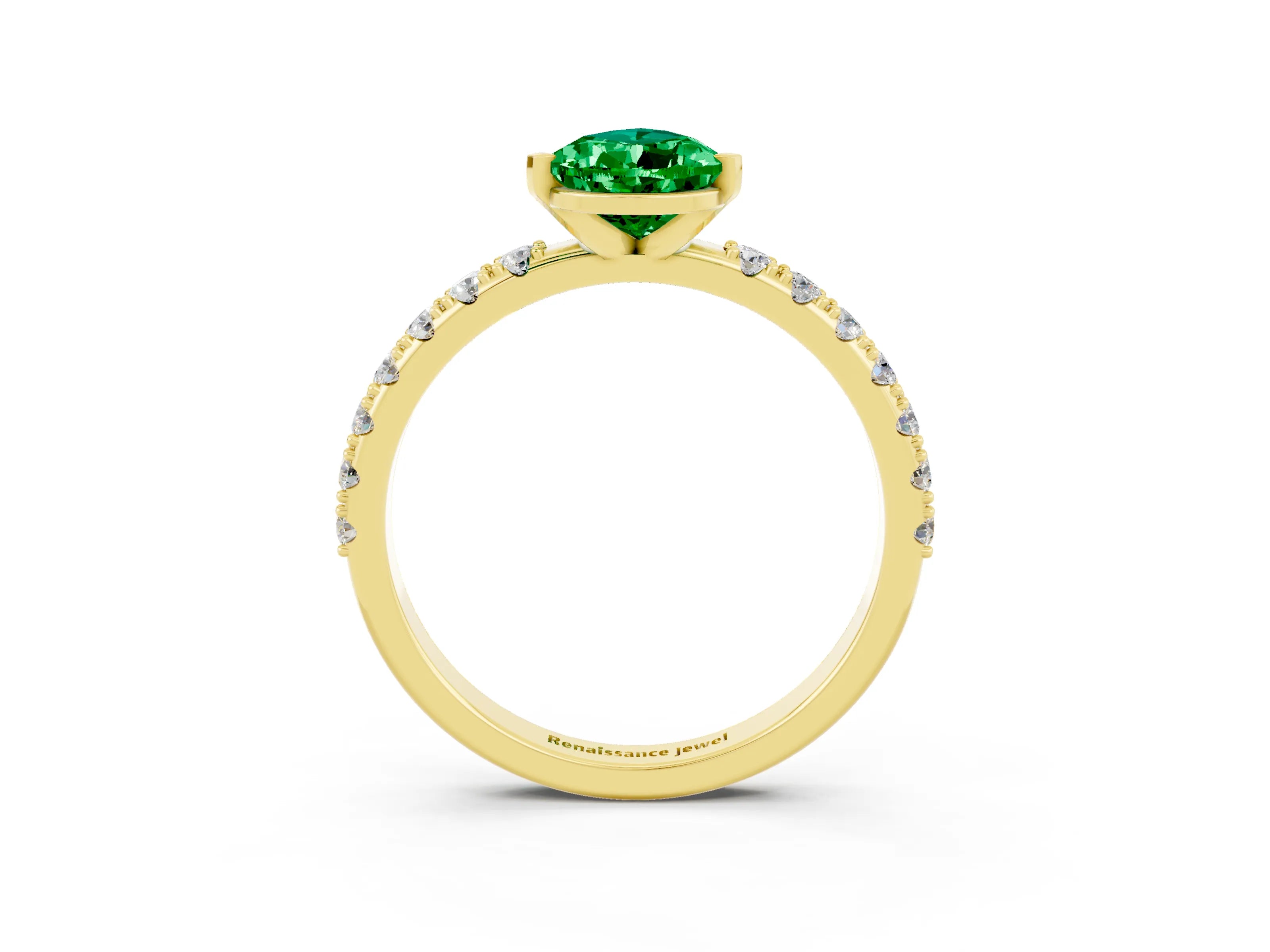 Yellow gold Pear Cut Emerald Solitaire Pavé Band with Four-Prong Setting_3