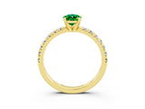 Yellow gold Pear Cut Emerald Solitaire Pavé Engagement Ring with Round Band and Prong Setting_15