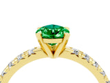 Yellow gold Pear Cut Emerald Solitaire Pavé Engagement Ring with Round Band and Prong Setting_16