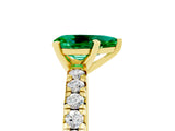 Yellow gold Pear Cut Emerald Solitaire Pavé Engagement Ring with Round Band and Prong Setting_17