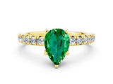 Yellow gold Pear Cut Emerald Solitaire Pavé Engagement Ring with Round Band and Prong Setting_66