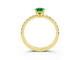 Yellow gold Pear Cut Emerald Solitaire Pavé Engagement Ring with Round Band and Prong Setting_69