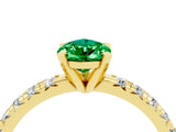 Yellow gold Pear Cut Emerald Solitaire Pavé Engagement Ring with Round Band and Prong Setting_70