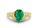 Yellow gold Pear Cut Emerald Solitaire Ring with Filigree Band and Four-Prong Setting_24