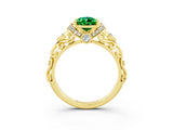 Yellow gold Pear Cut Emerald Solitaire Ring with Filigree Band and Four-Prong Setting_27