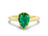Yellow gold Pear Cut Emerald Solitaire Ring with Flower Prong Setting and Classic Band_12