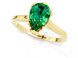 Yellow gold Pear Cut Emerald Solitaire Ring with Flower Prong Setting and Classic Band_13