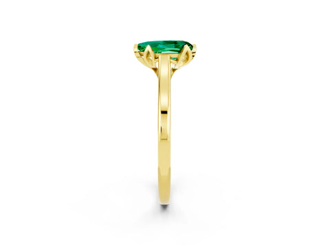 Yellow gold Pear Cut Emerald Solitaire Ring with Flower Prong Setting and Classic Band_14