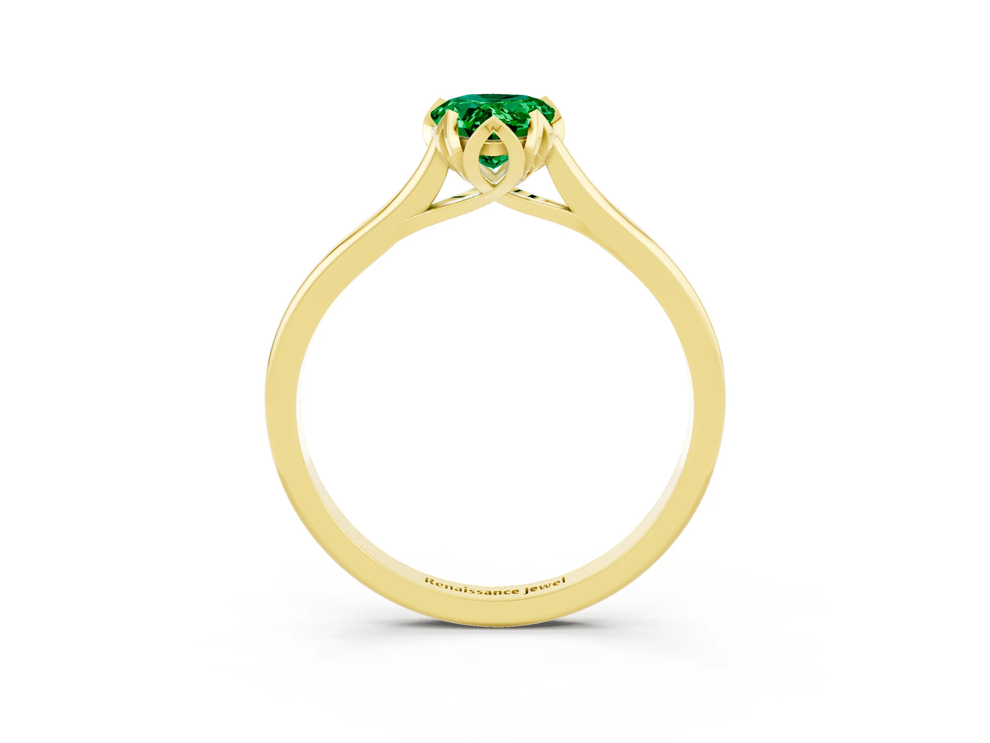 Yellow gold Pear Cut Emerald Solitaire Ring with Flower Prong Setting and Classic Band_15