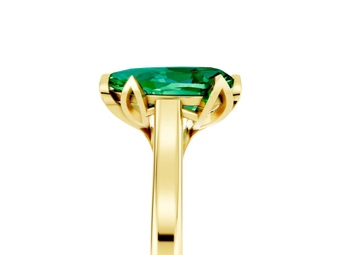 Yellow gold Pear Cut Emerald Solitaire Ring with Flower Prong Setting and Classic Band_17