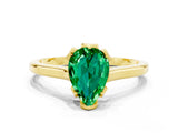 Yellow gold Pear Cut Emerald Solitaire Ring with Flower Prong Setting and Classic Band_37