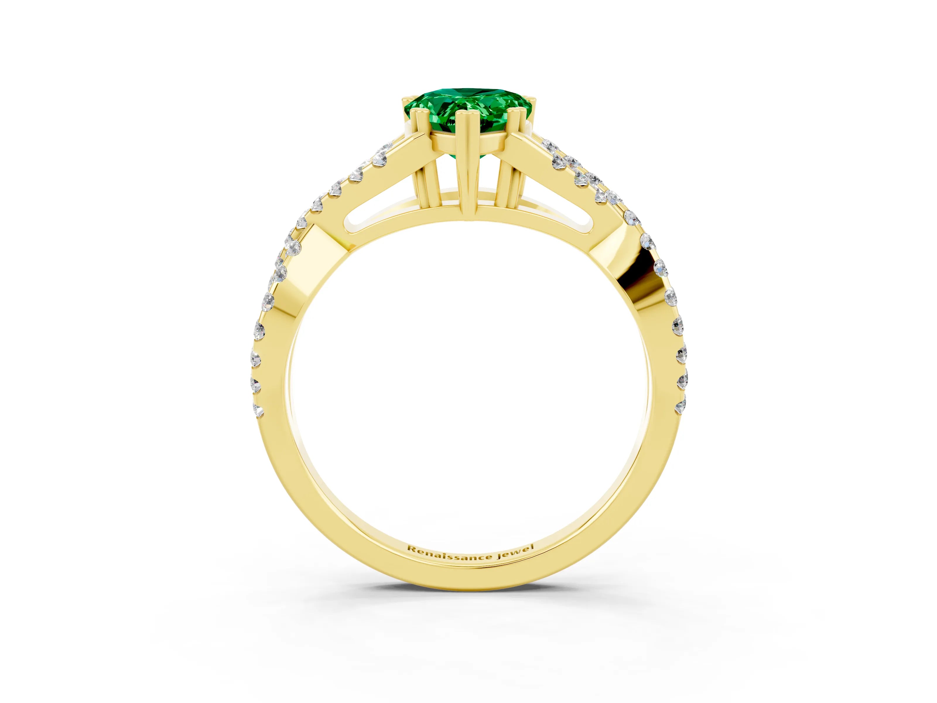 Yellow gold Pear Cut Emerald Solitaire Ring with Four-Prong Setting and Twisted Pavé Band_3