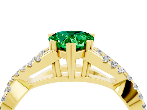 Yellow gold Pear Cut Emerald Solitaire Ring with Four-Prong Setting and Twisted Pavé Band_4