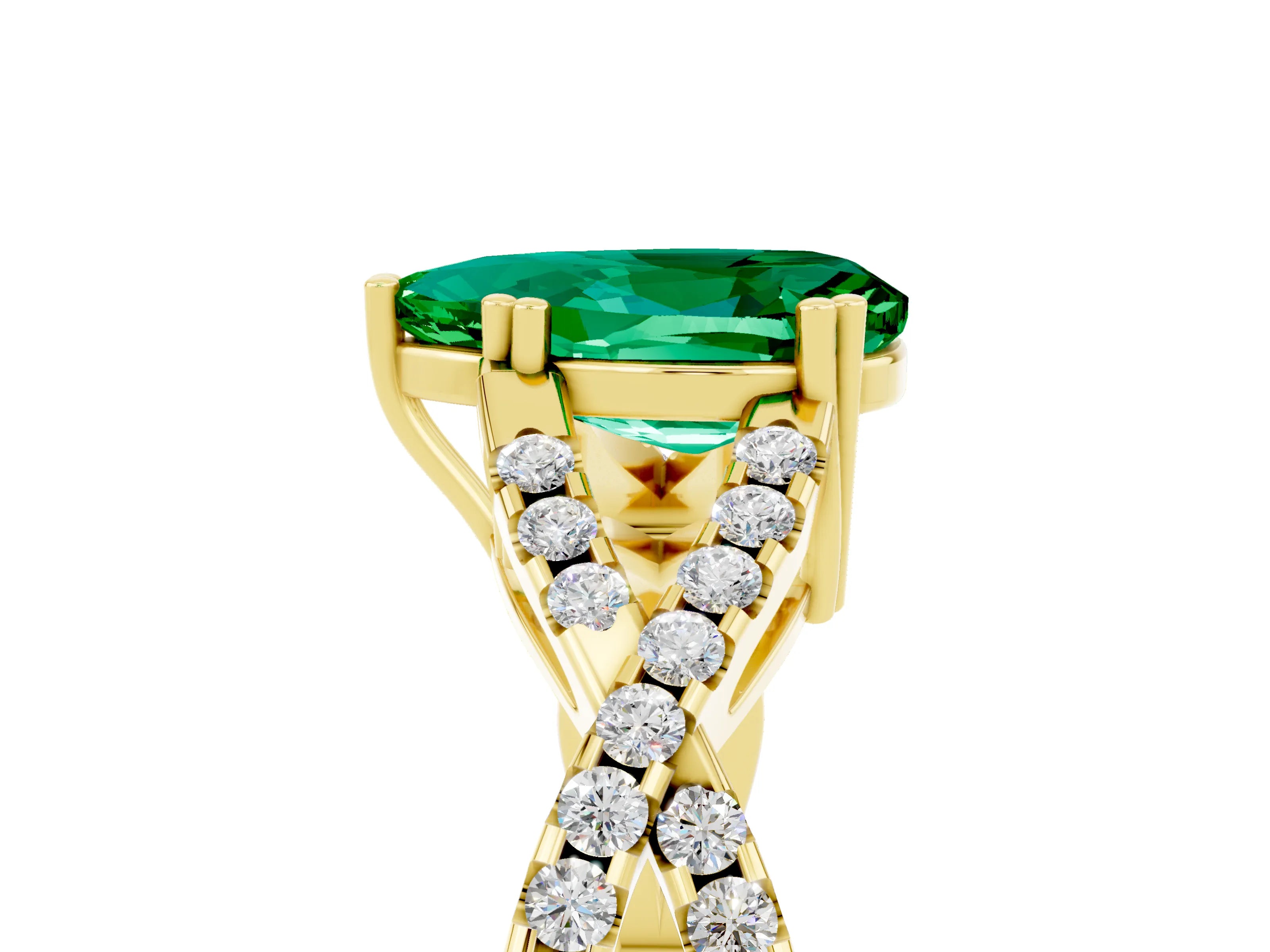 Yellow gold Pear Cut Emerald Solitaire Ring with Four-Prong Setting and Twisted Pavé Band_5
