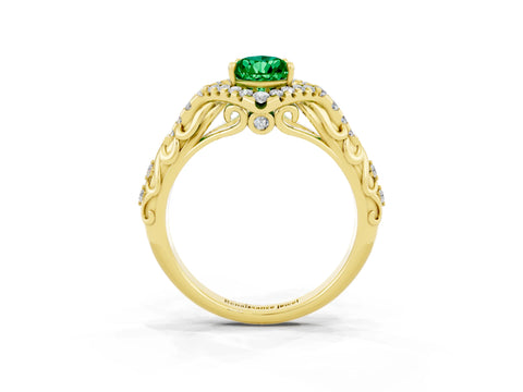 Yellow gold Pear Cut Emerald Solitaire Ring with Hidden Halo and Pavé Band_39