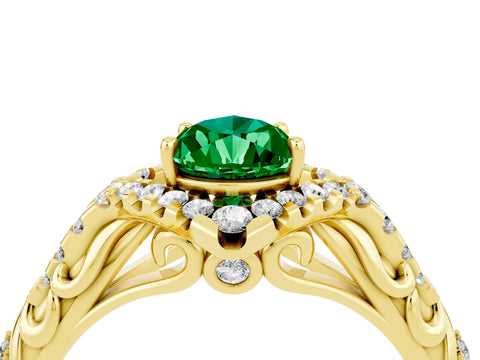 Yellow gold Pear Cut Emerald Solitaire Ring with Hidden Halo and Pavé Band_40