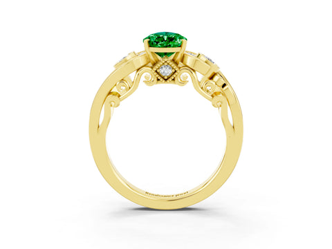 Yellow gold Pear Cut Emerald Solitaire Ring with Milgrain Pavé Band and Four-Prong Setting_27