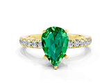 Yellow gold Pear Cut Emerald Solitaire Ring with Pavé Accents and Four-Prong Setting