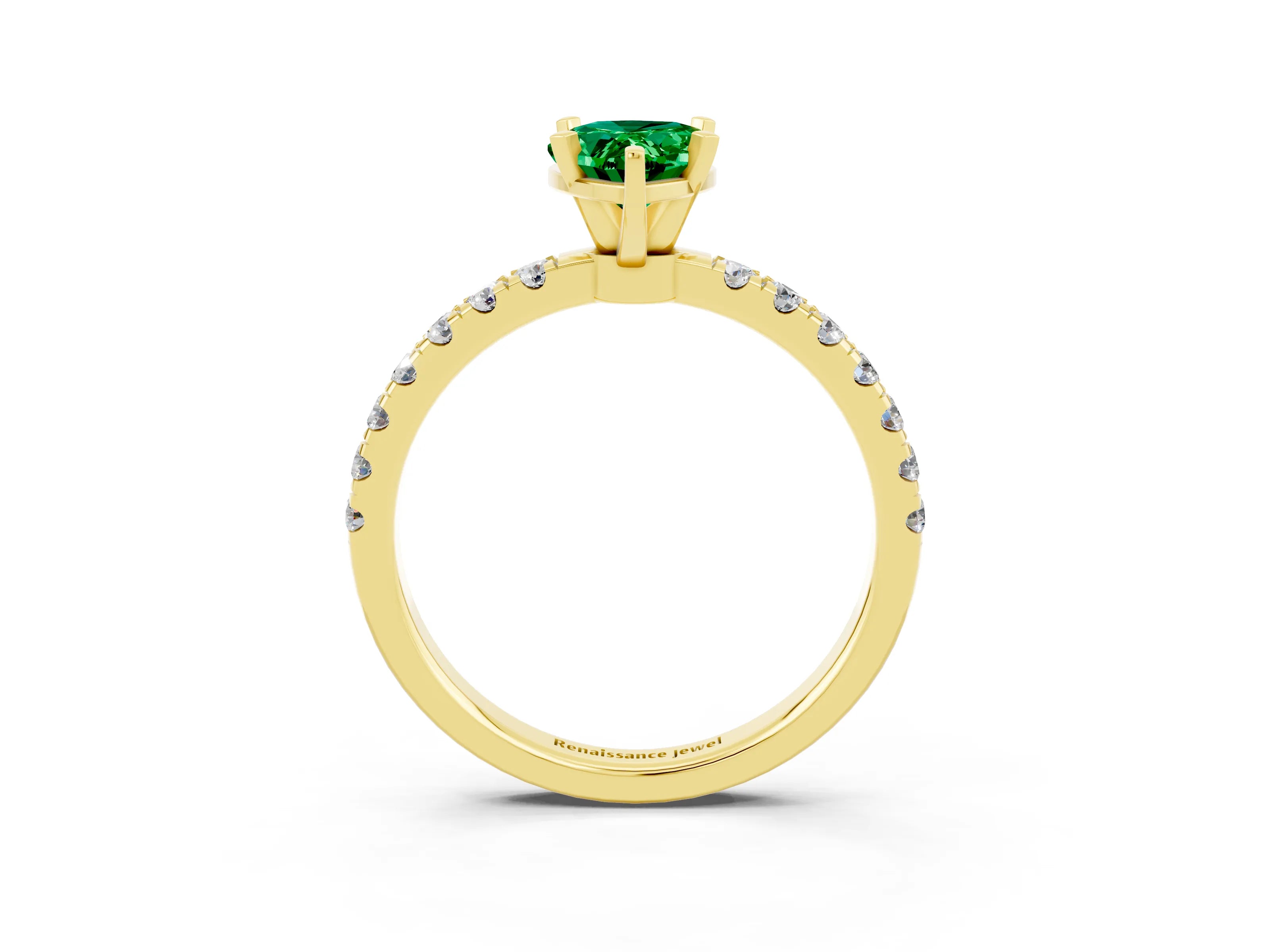 Yellow gold Pear Cut Emerald Solitaire Ring with Pavé Accents and Four-Prong Setting_3