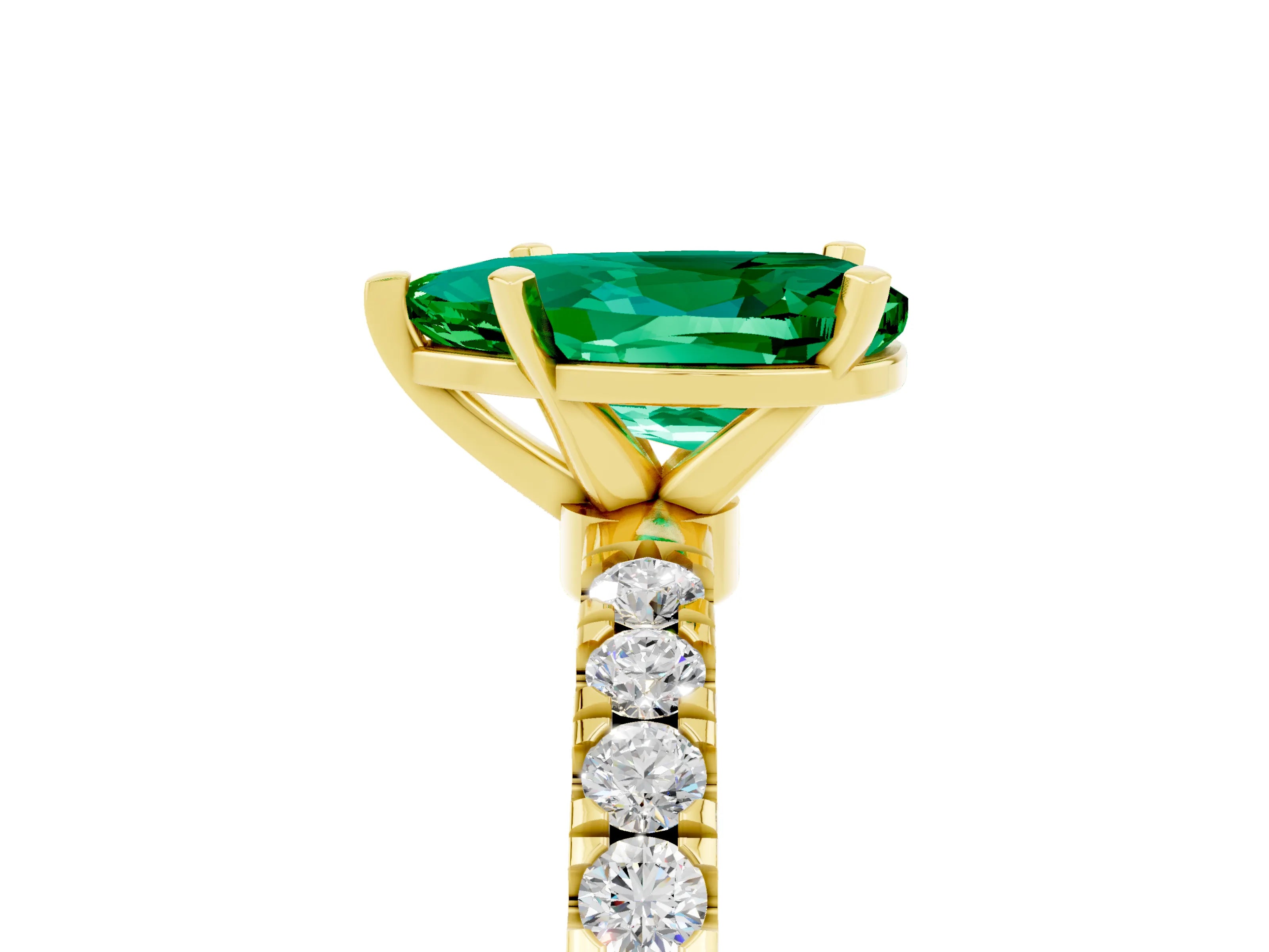 Yellow gold Pear Cut Emerald Solitaire Ring with Pavé Accents and Four-Prong Setting_5