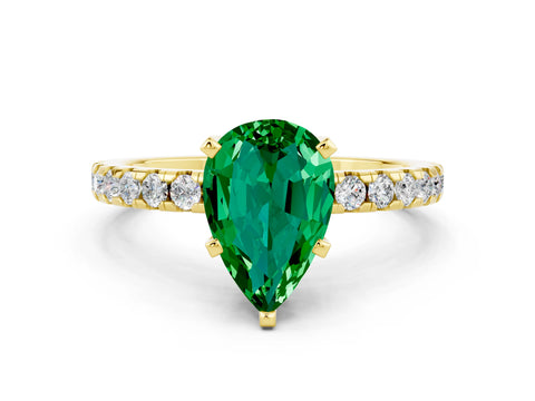 Yellow gold Pear Cut Emerald Solitaire Ring with Pavé Band and Four-Prong Setting_24