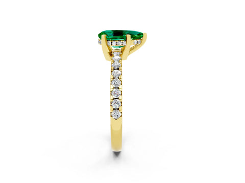 Yellow gold Pear Cut Emerald Solitaire Ring with Pavé Band and Four-Prong Setting_26