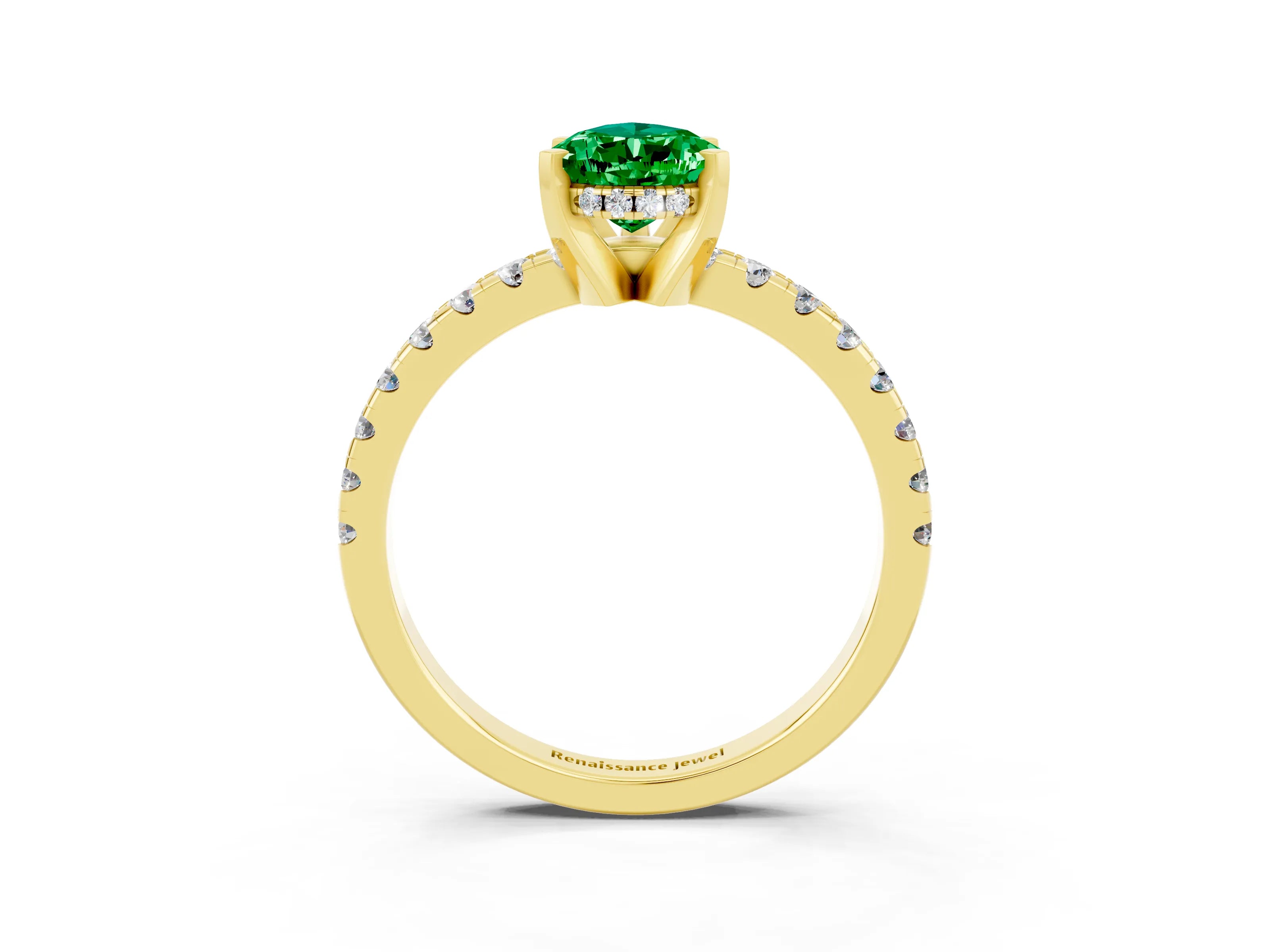 Yellow gold Pear Cut Emerald Solitaire Ring with Pavé Band and Four-Prong Setting_27