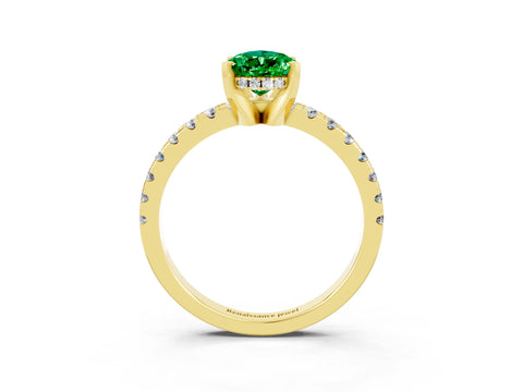 Yellow gold Pear Cut Emerald Solitaire Ring with Pavé Band and Four-Prong Setting_27