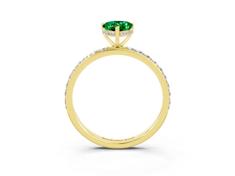 Yellow gold Pear Cut Emerald Solitaire Ring with Pavé Band and Hidden Halo_15