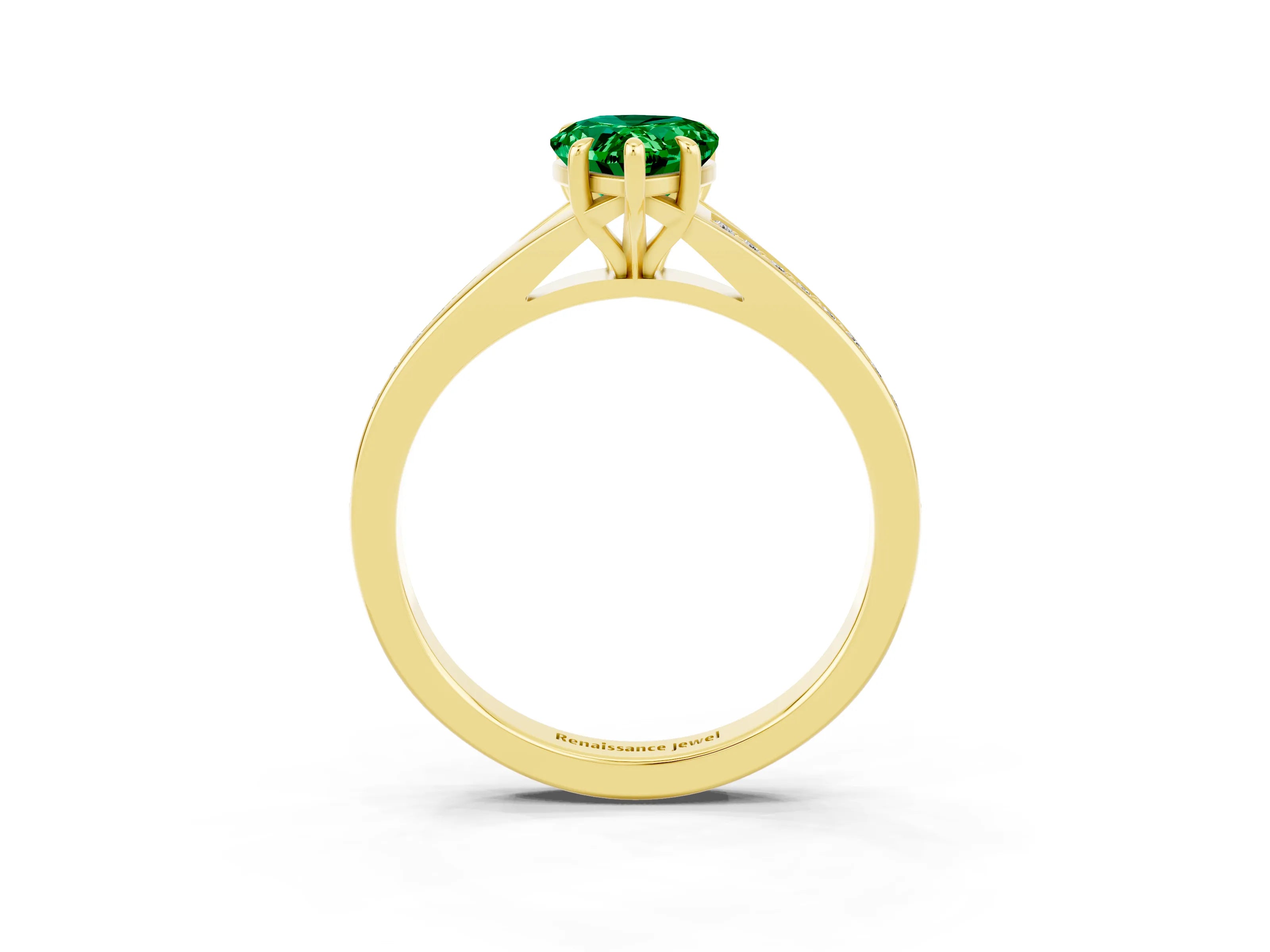 Yellow gold Pear Cut Emerald Solitaire Ring with Pavé Band and Prong Setting_15