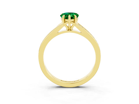Yellow gold Pear Cut Emerald Solitaire Ring with Pavé Band and Prong Setting_15