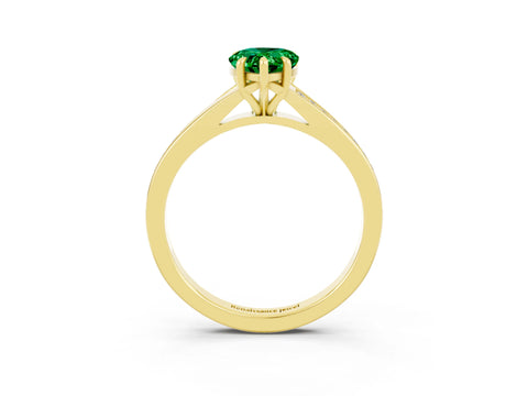 Yellow gold Pear Cut Emerald Solitaire Ring with Pavé Band and Prong Setting_3