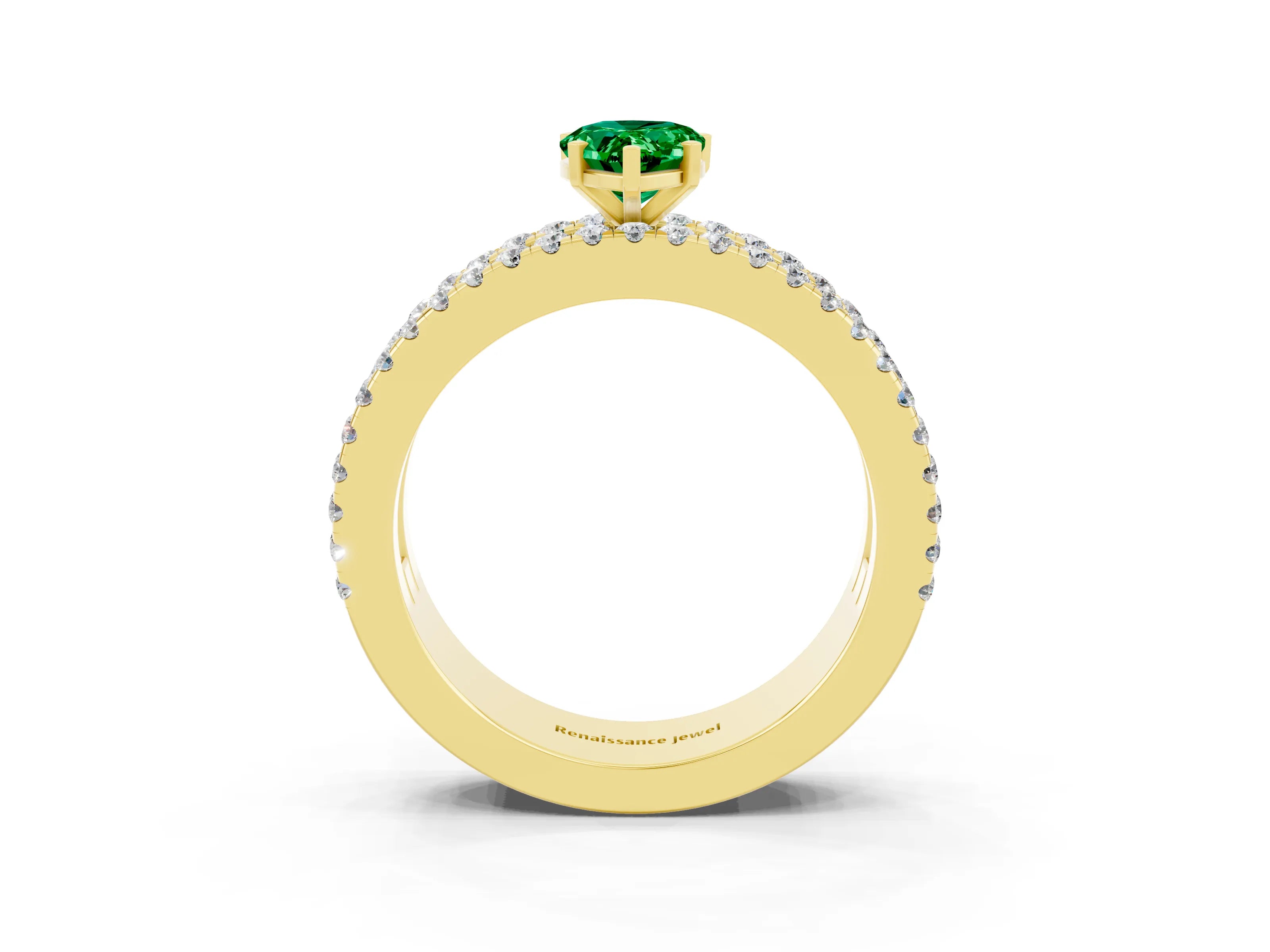 Yellow gold Pear Cut Emerald Solitaire Ring with Pavé and Channel Set Band_3