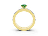 Yellow gold Pear Cut Emerald Solitaire Ring with Pavé and Channel Set Band_3