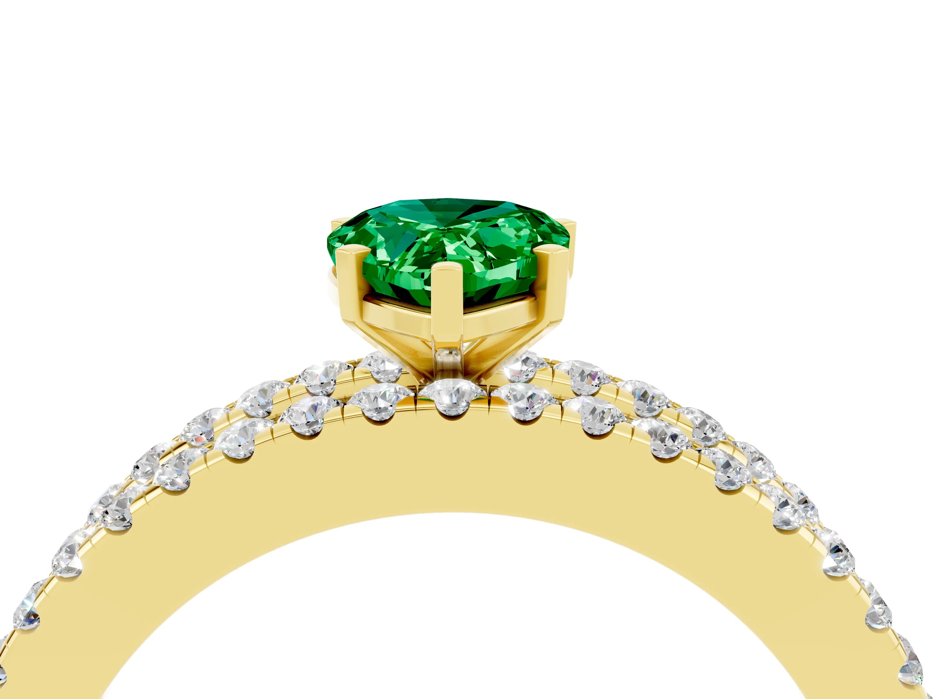 Yellow gold Pear Cut Emerald Solitaire Ring with Pavé and Channel Set Band_4