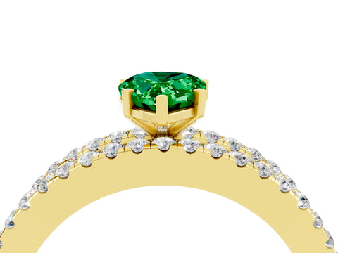 Yellow gold Pear Cut Emerald Solitaire Ring with Pavé and Channel Set Band_4