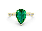 Yellow gold Pear Cut Emerald Solitaire Ring with Pave Band and Four Prong Setting_24