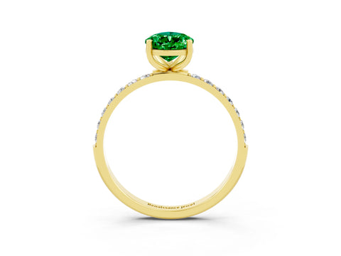Yellow gold Pear Cut Emerald Solitaire Ring with Pave Band and Four Prong Setting_27