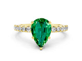 Yellow gold Pear Cut Emerald Solitaire Ring with Round  Pavé Band and Four-Prong Setting_36