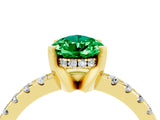Yellow gold Pear Cut Emerald Solitaire Ring with Round  Pavé Band and Four-Prong Setting_40