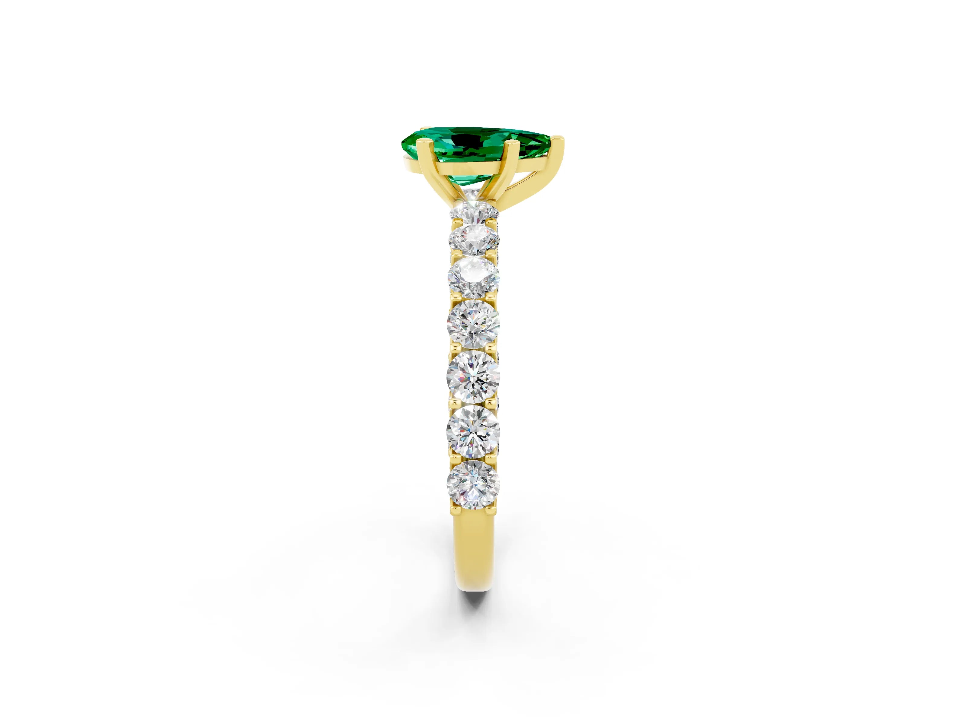 Yellow gold Pear Cut Emerald Solitaire Ring with Shared Prong Pavé Band and Four-Prong Setting_2