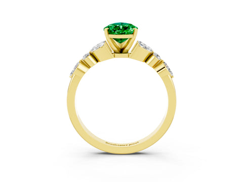 Yellow gold Pear Cut Emerald Solitaire Ring with Side Stones and Four-Prong Setting_15