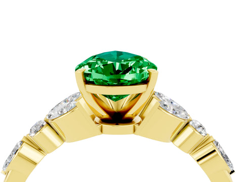 Yellow gold Pear Cut Emerald Solitaire Ring with Side Stones and Four-Prong Setting_16